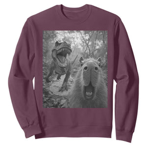 Funny Capybara Selfie With Dinosaur Meme Sweatshirt Animal Humor Gift TS12 Maroon Print Your Wear