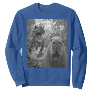 Funny Capybara Selfie With Dinosaur Meme Sweatshirt Animal Humor Gift TS12 Royal Blue Print Your Wear