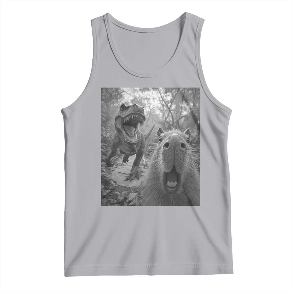 Funny Capybara Selfie With Dinosaur Meme Tank Top Animal Humor Gift TS12 Athletic Heather Print Your Wear