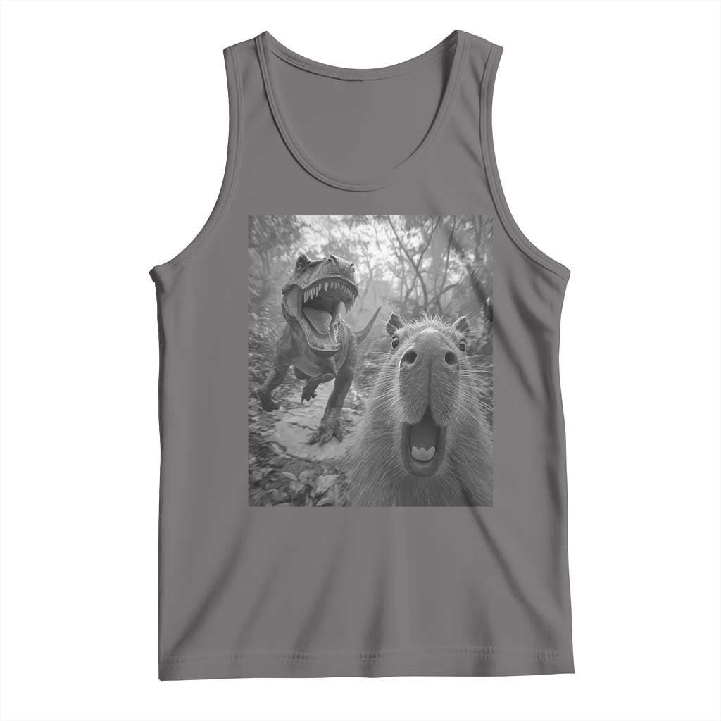 Funny Capybara Selfie With Dinosaur Meme Tank Top Animal Humor Gift TS12 Deep Heather Print Your Wear