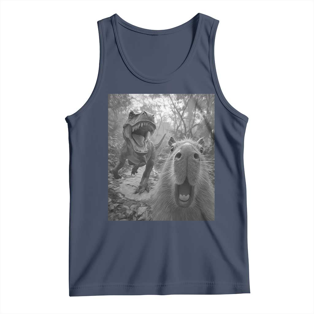 Funny Capybara Selfie With Dinosaur Meme Tank Top Animal Humor Gift TS12 Navy Print Your Wear