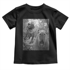 Funny Capybara Selfie With Dinosaur Meme Toddler T Shirt Animal Humor Gift TS12 Black Print Your Wear