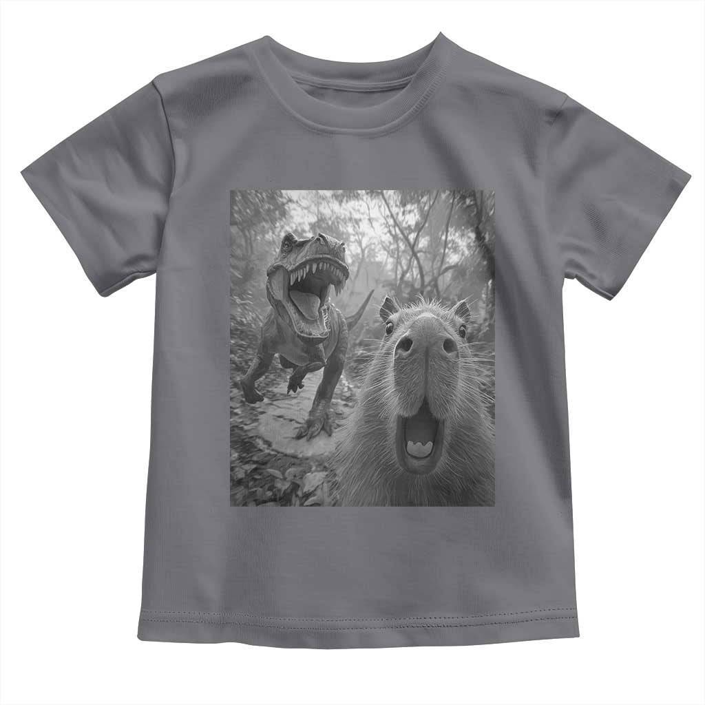 Funny Capybara Selfie With Dinosaur Meme Toddler T Shirt Animal Humor Gift TS12 Charcoal Print Your Wear