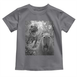Funny Capybara Selfie With Dinosaur Meme Toddler T Shirt Animal Humor Gift TS12 Charcoal Print Your Wear