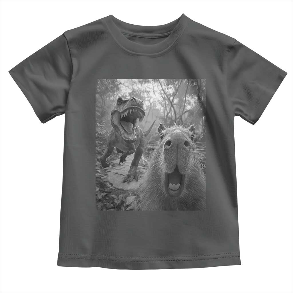 Funny Capybara Selfie With Dinosaur Meme Toddler T Shirt Animal Humor Gift TS12 Dark Heather Print Your Wear