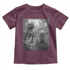 Funny Capybara Selfie With Dinosaur Meme Toddler T Shirt Animal Humor Gift TS12 Maroon Print Your Wear