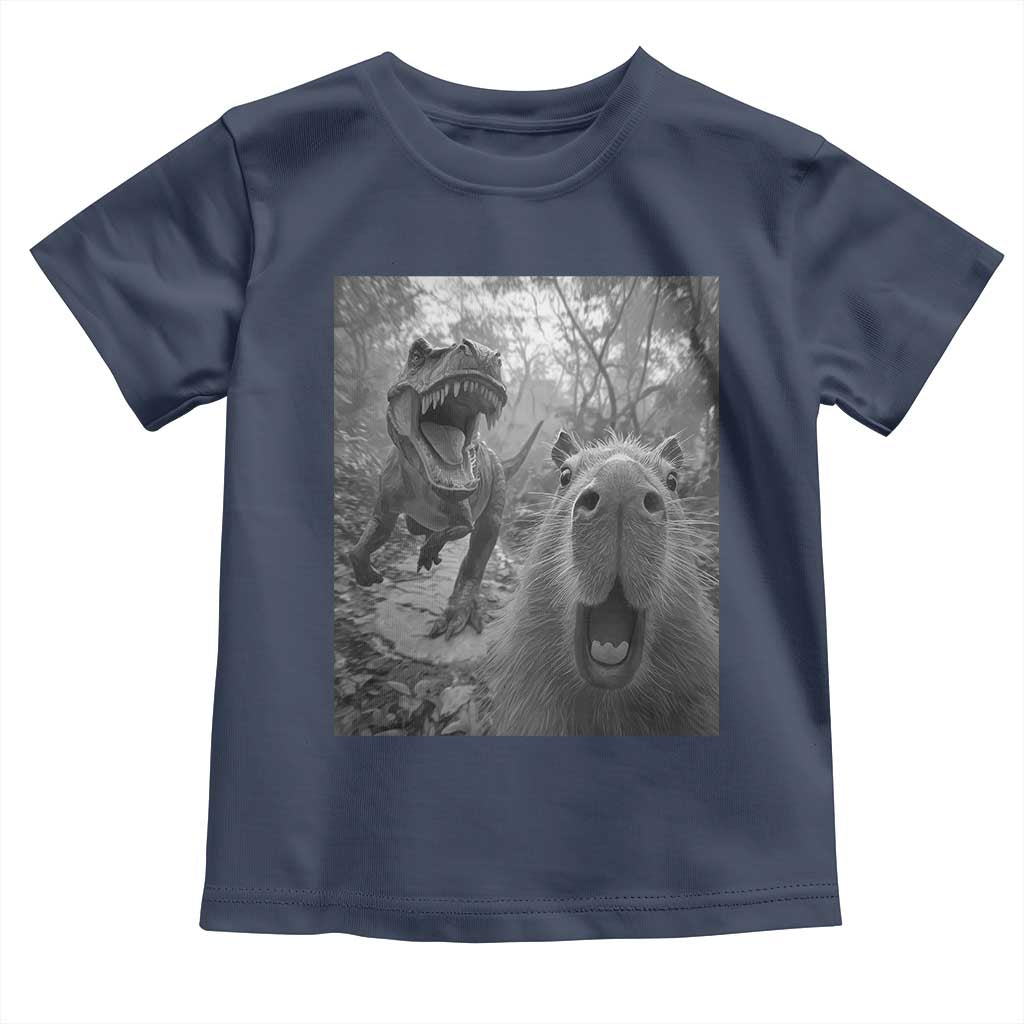 Funny Capybara Selfie With Dinosaur Meme Toddler T Shirt Animal Humor Gift TS12 Navy Print Your Wear