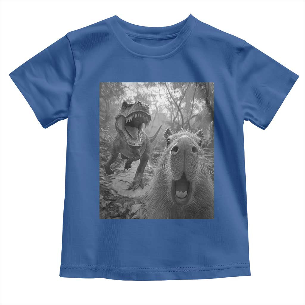 Funny Capybara Selfie With Dinosaur Meme Toddler T Shirt Animal Humor Gift TS12 Royal Blue Print Your Wear