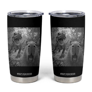 Funny Capybara Selfie With Dinosaur Meme Tumbler Cup Animal Humor Gift TS12 Black Print Your Wear