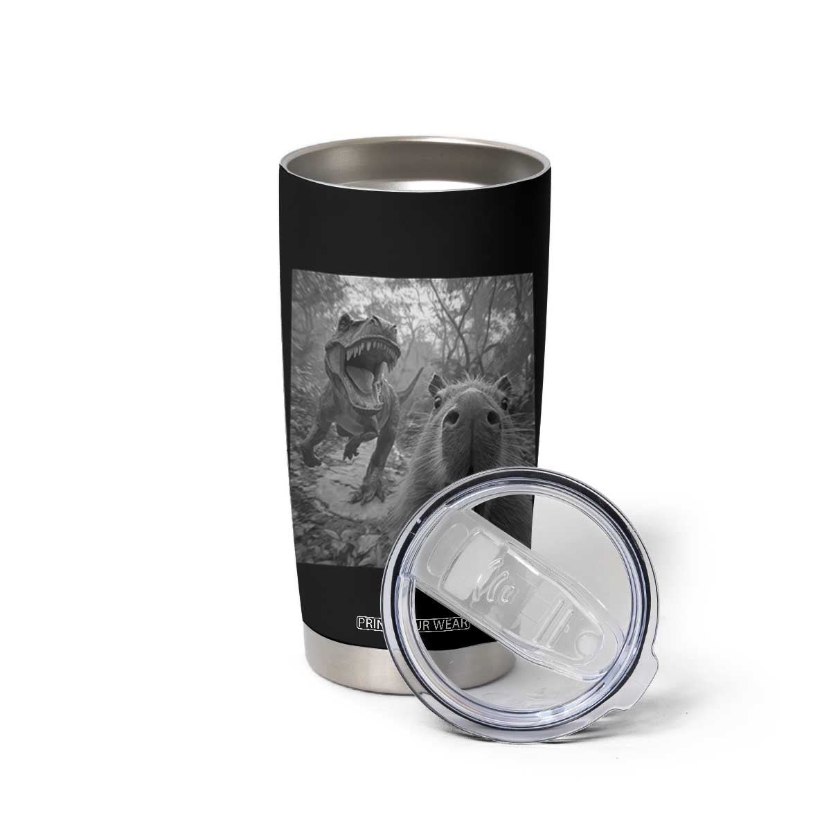 Funny Capybara Selfie With Dinosaur Meme Tumbler Cup Animal Humor Gift TS12 Print Your Wear