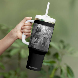 Funny Capybara Selfie With Dinosaur Meme Tumbler With Handle Animal Humor Gift TS12 Print Your Wear