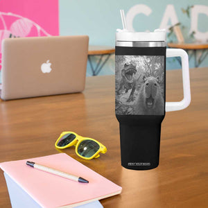 Funny Capybara Selfie With Dinosaur Meme Tumbler With Handle Animal Humor Gift TS12 Print Your Wear