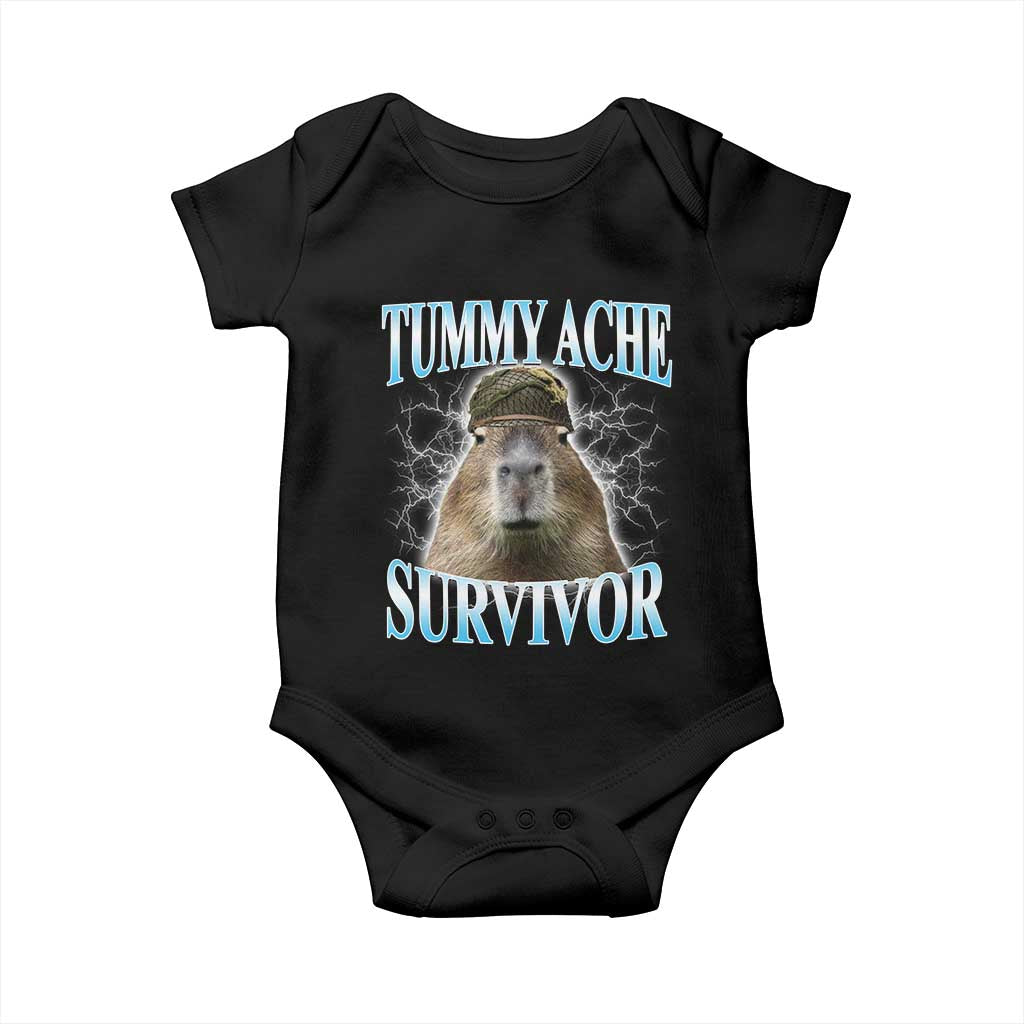 Tummy Ache Survivor Baby Onesie Funny Capybara Meme For Animal Lover TS12 Black Print Your Wear