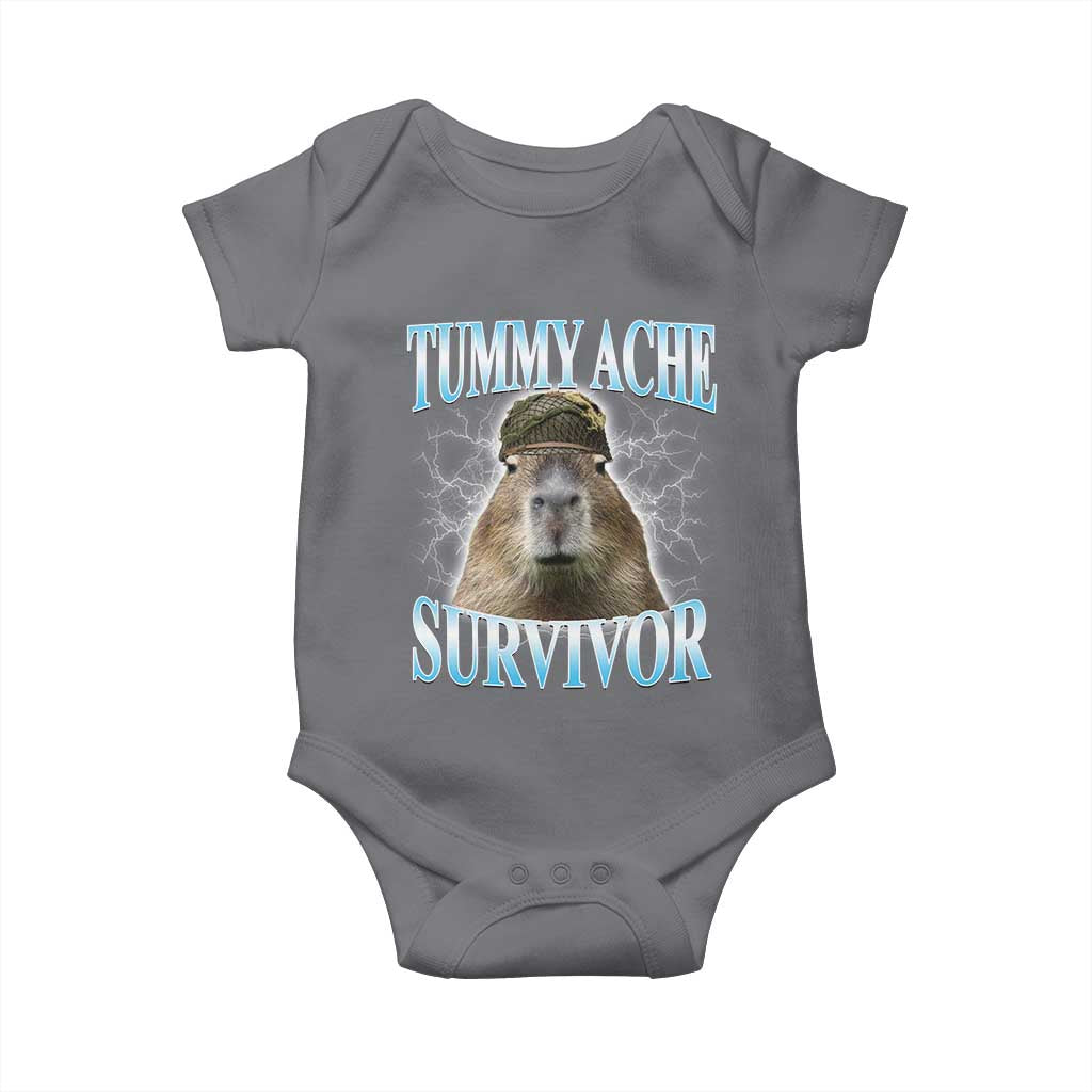 Tummy Ache Survivor Baby Onesie Funny Capybara Meme For Animal Lover TS12 Charcoal Print Your Wear