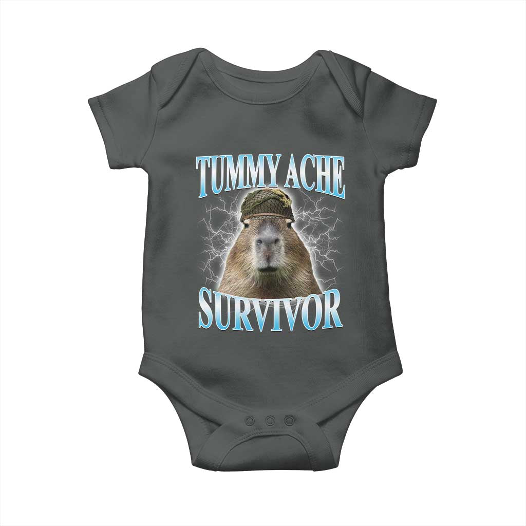 Tummy Ache Survivor Baby Onesie Funny Capybara Meme For Animal Lover TS12 Dark Heather Print Your Wear