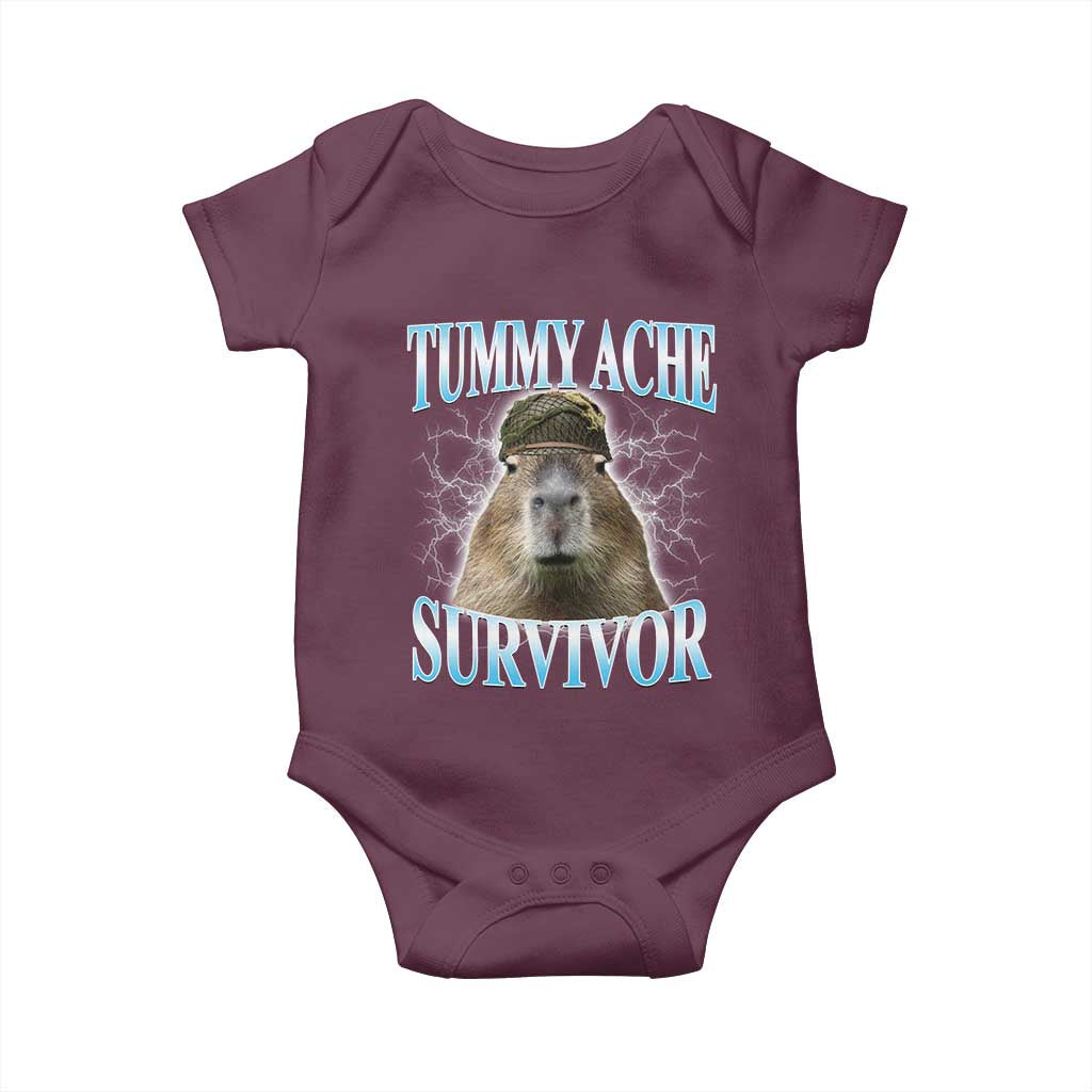 Tummy Ache Survivor Baby Onesie Funny Capybara Meme For Animal Lover TS12 Maroon Print Your Wear