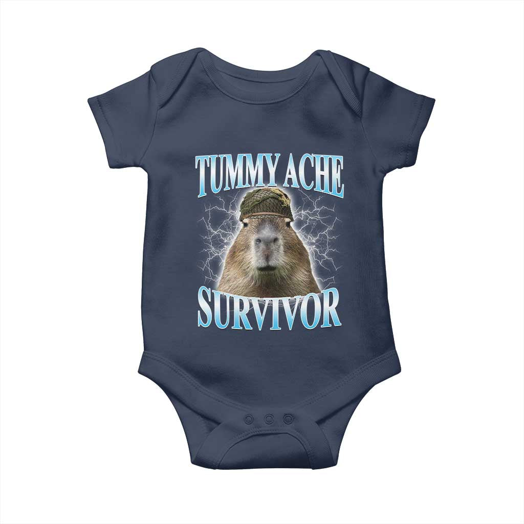 Tummy Ache Survivor Baby Onesie Funny Capybara Meme For Animal Lover TS12 Navy Print Your Wear