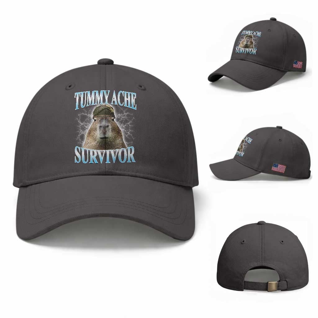 Tummy Ache Survivor Baseball Cap Funny Capybara Meme For Animal Lover TS12 Baseball Cap Universal Fit Dark Gray Print Your Wear