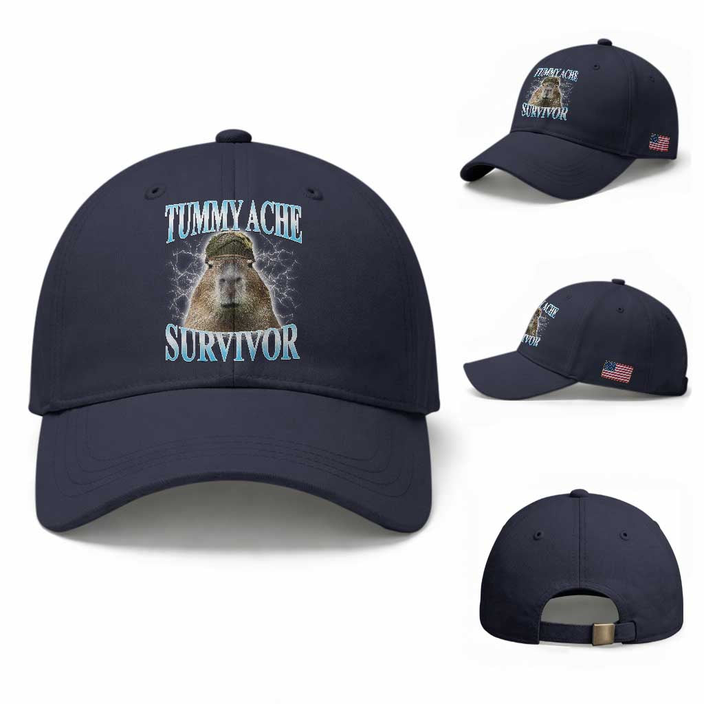 Tummy Ache Survivor Baseball Cap Funny Capybara Meme For Animal Lover TS12 Baseball Cap Universal Fit Navy Print Your Wear
