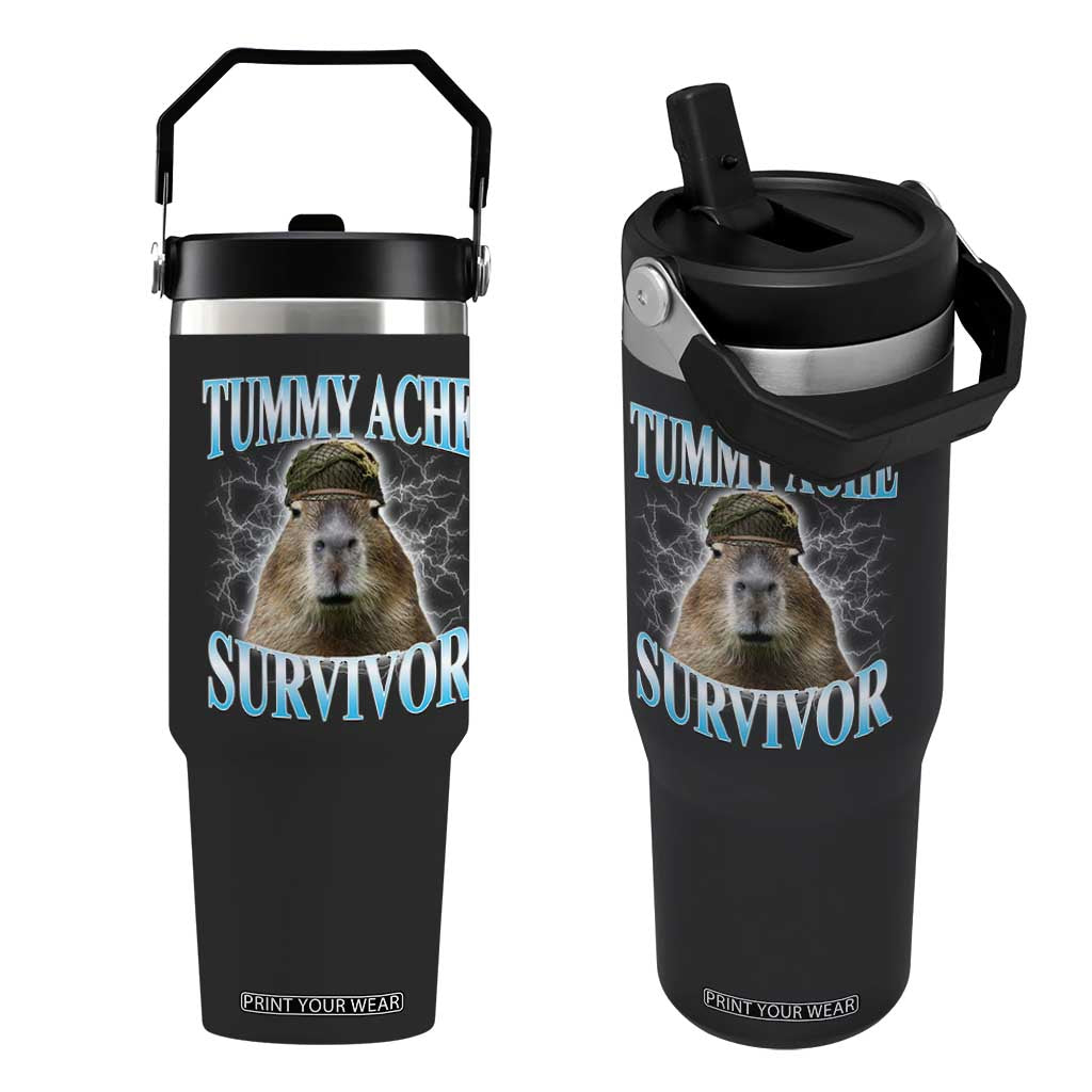 Tummy Ache Survivor Flip Straw Tumbler Funny Capybara Meme For Animal Lover TS12 One Size: 30 oz Black Print Your Wear