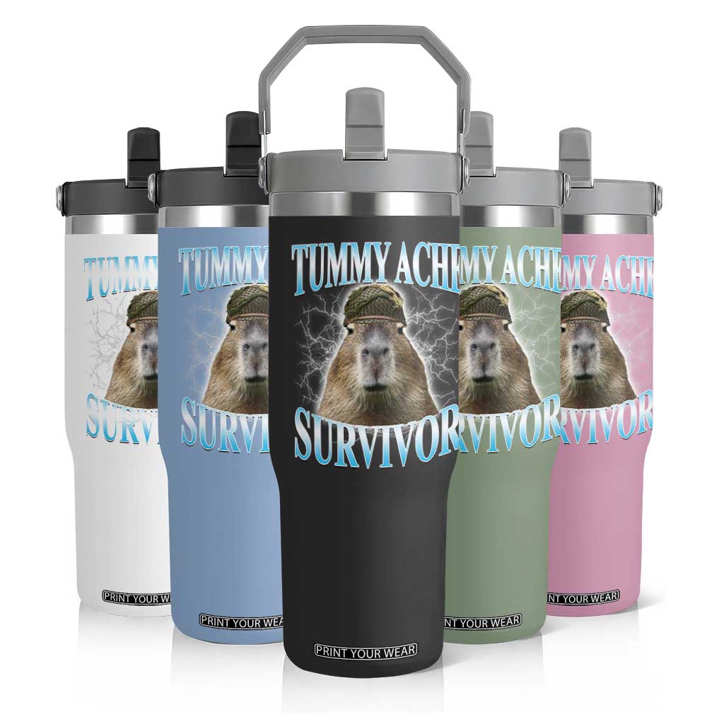Tummy Ache Survivor Flip Straw Tumbler Funny Capybara Meme For Animal Lover TS12 Print Your Wear