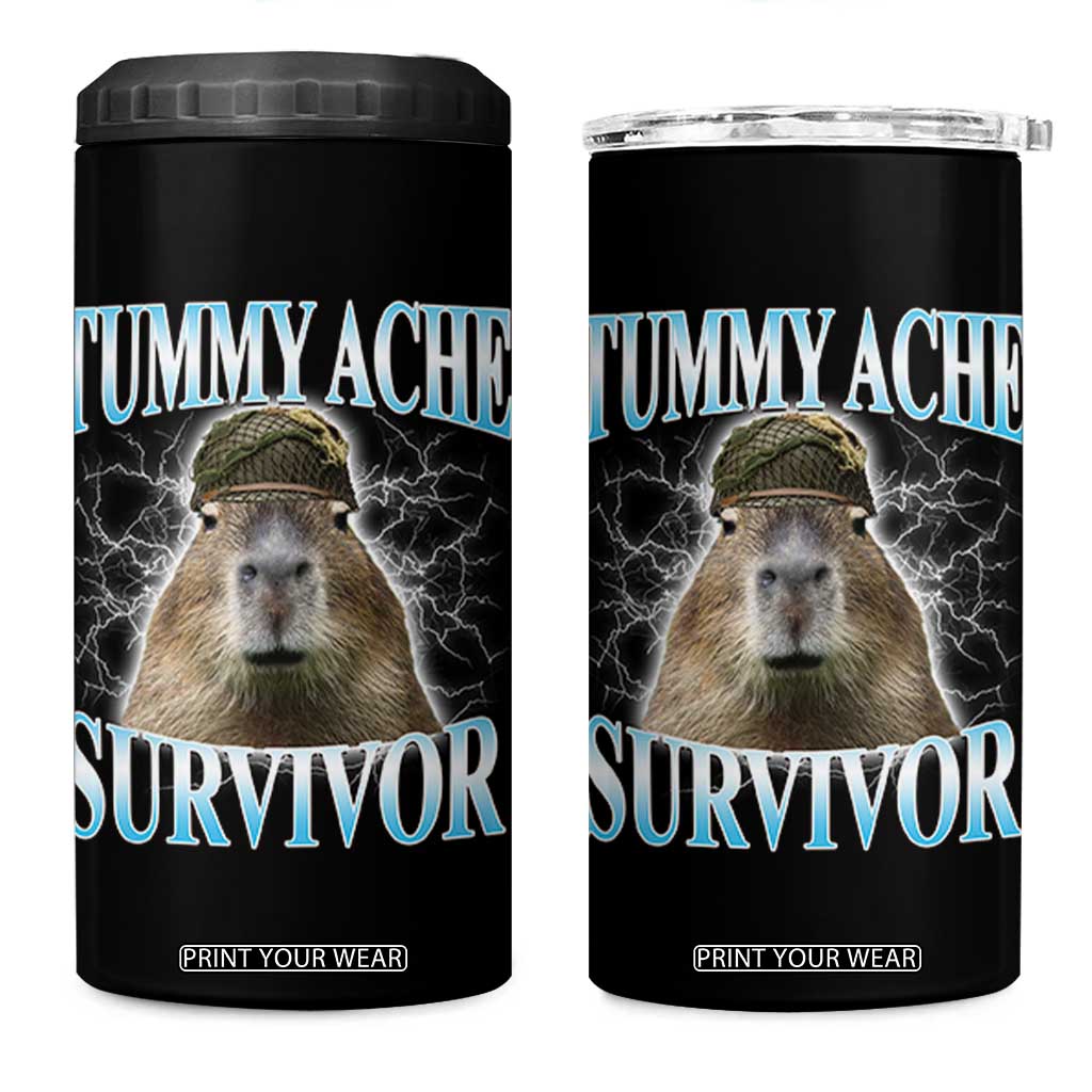 Tummy Ache Survivor 4 in 1 Can Cooler Tumbler Funny Capybara Meme For Animal Lover TS12 One Size: 16 oz Black Print Your Wear