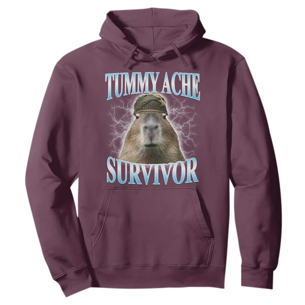 Tummy Ache Survivor Hoodie Funny Capybara Meme For Animal Lover TS12 Maroon Print Your Wear