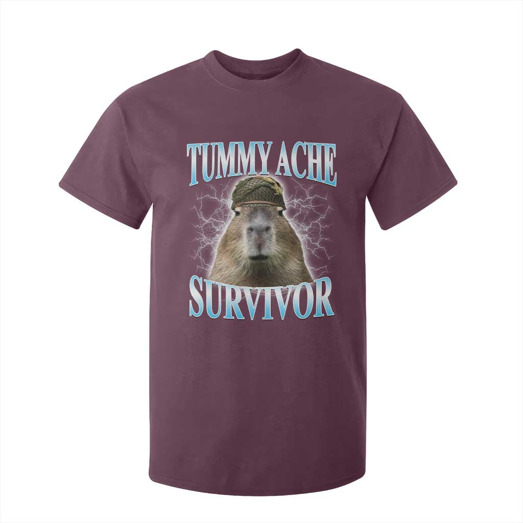 Tummy Ache Survivor T Shirt For Kid Funny Capybara Meme For Animal Lover TS12 Maroon Print Your Wear