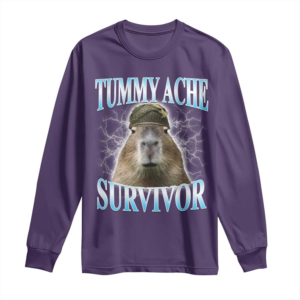 Tummy Ache Survivor Long Sleeve Shirt Funny Capybara Meme For Animal Lover TS12 Purple Print Your Wear
