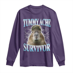 Tummy Ache Survivor Long Sleeve Shirt Funny Capybara Meme For Animal Lover TS12 Purple Print Your Wear