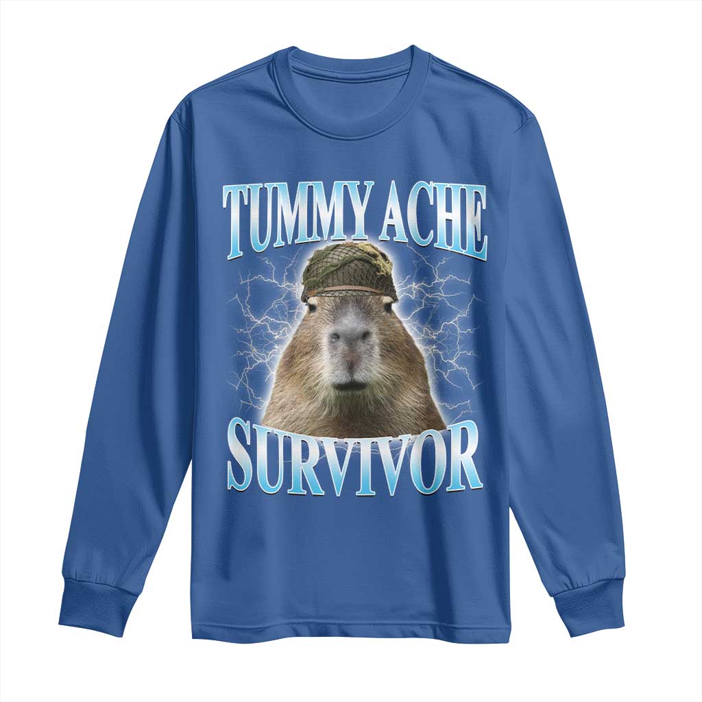 Tummy Ache Survivor Long Sleeve Shirt Funny Capybara Meme For Animal Lover TS12 Royal Blue Print Your Wear