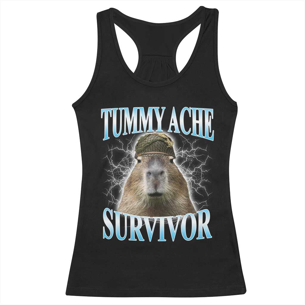 Tummy Ache Survivor Racerback Tank Top Funny Capybara Meme For Animal Lover TS12 Black Print Your Wear