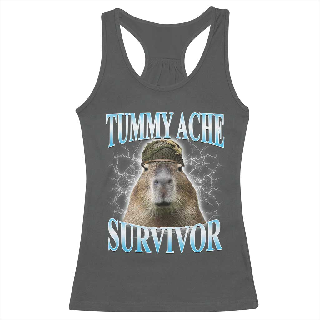 Tummy Ache Survivor Racerback Tank Top Funny Capybara Meme For Animal Lover TS12 Dark Heather Print Your Wear