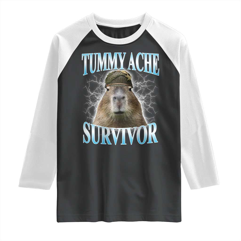 Tummy Ache Survivor Raglan Shirt Funny Capybara Meme For Animal Lover TS12 Black White Print Your Wear