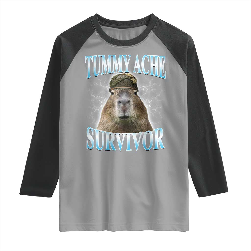 Tummy Ache Survivor Raglan Shirt Funny Capybara Meme For Animal Lover TS12 Sport Gray Black Print Your Wear