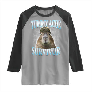 Tummy Ache Survivor Raglan Shirt Funny Capybara Meme For Animal Lover TS12 Sport Gray Black Print Your Wear