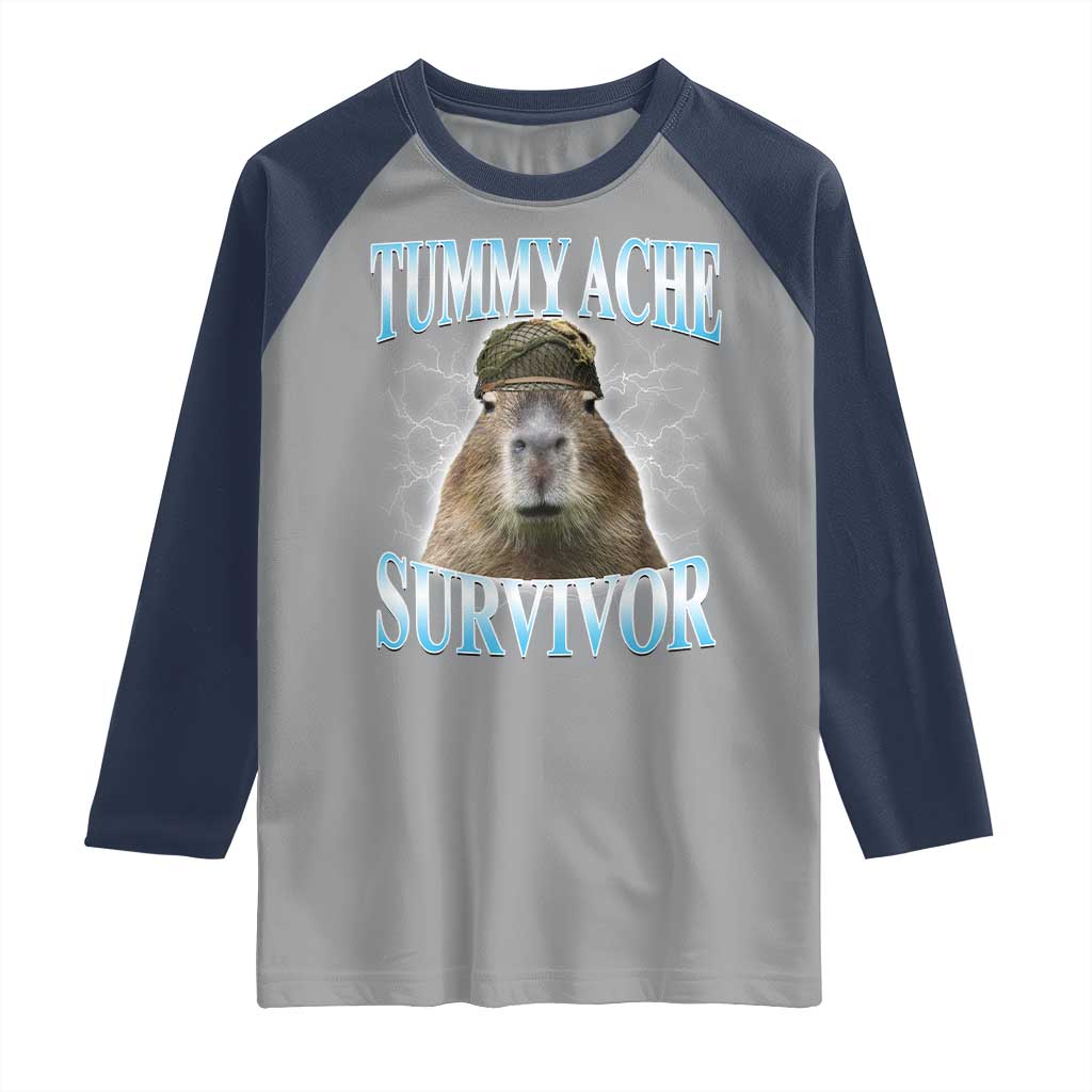 Tummy Ache Survivor Raglan Shirt Funny Capybara Meme For Animal Lover TS12 Sport Gray Navy Print Your Wear
