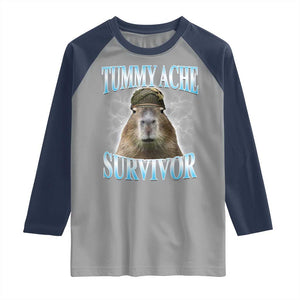 Tummy Ache Survivor Raglan Shirt Funny Capybara Meme For Animal Lover TS12 Sport Gray Navy Print Your Wear