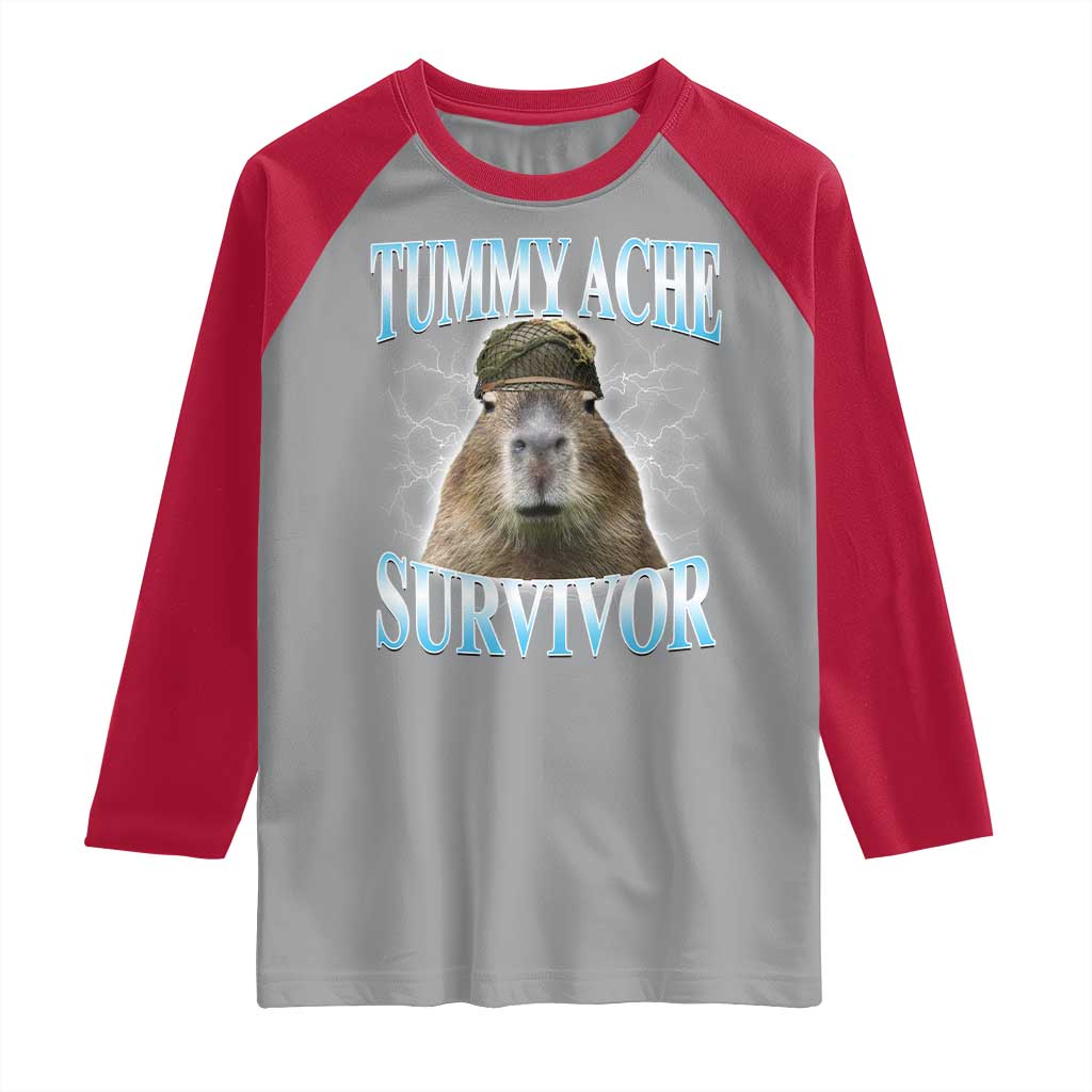 Tummy Ache Survivor Raglan Shirt Funny Capybara Meme For Animal Lover TS12 Sport Gray Red Print Your Wear