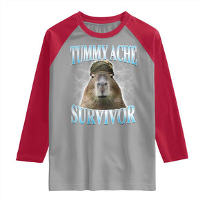 Tummy Ache Survivor Raglan Shirt Funny Capybara Meme For Animal Lover TS12 Sport Gray Red Print Your Wear