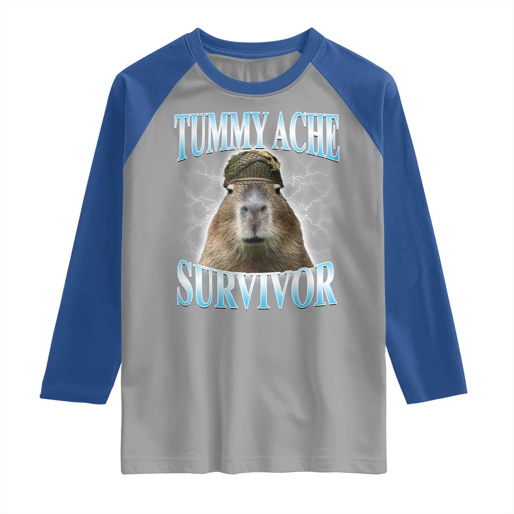 Tummy Ache Survivor Raglan Shirt Funny Capybara Meme For Animal Lover TS12 Sport Gray Royal Print Your Wear