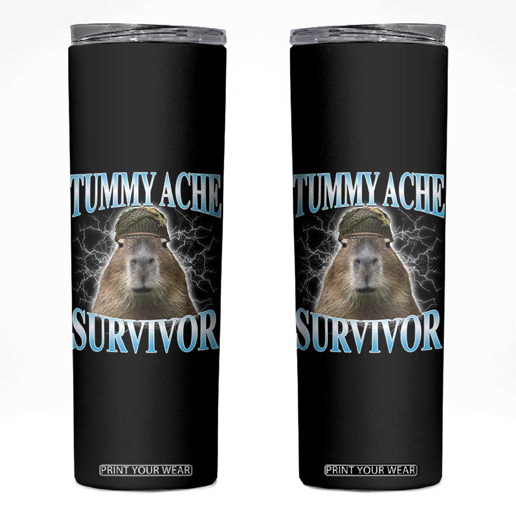 Tummy Ache Survivor Skinny Tumbler Funny Capybara Meme For Animal Lover TS12 Black Print Your Wear