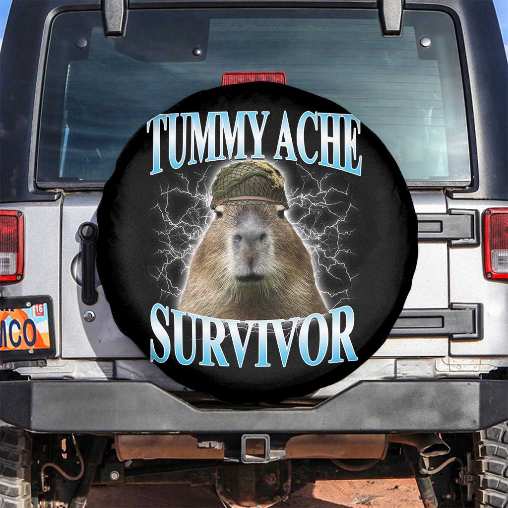 Tummy Ache Survivor Spare Tire Cover Funny Capybara Meme For Animal Lover TS12 No hole Black Print Your Wear