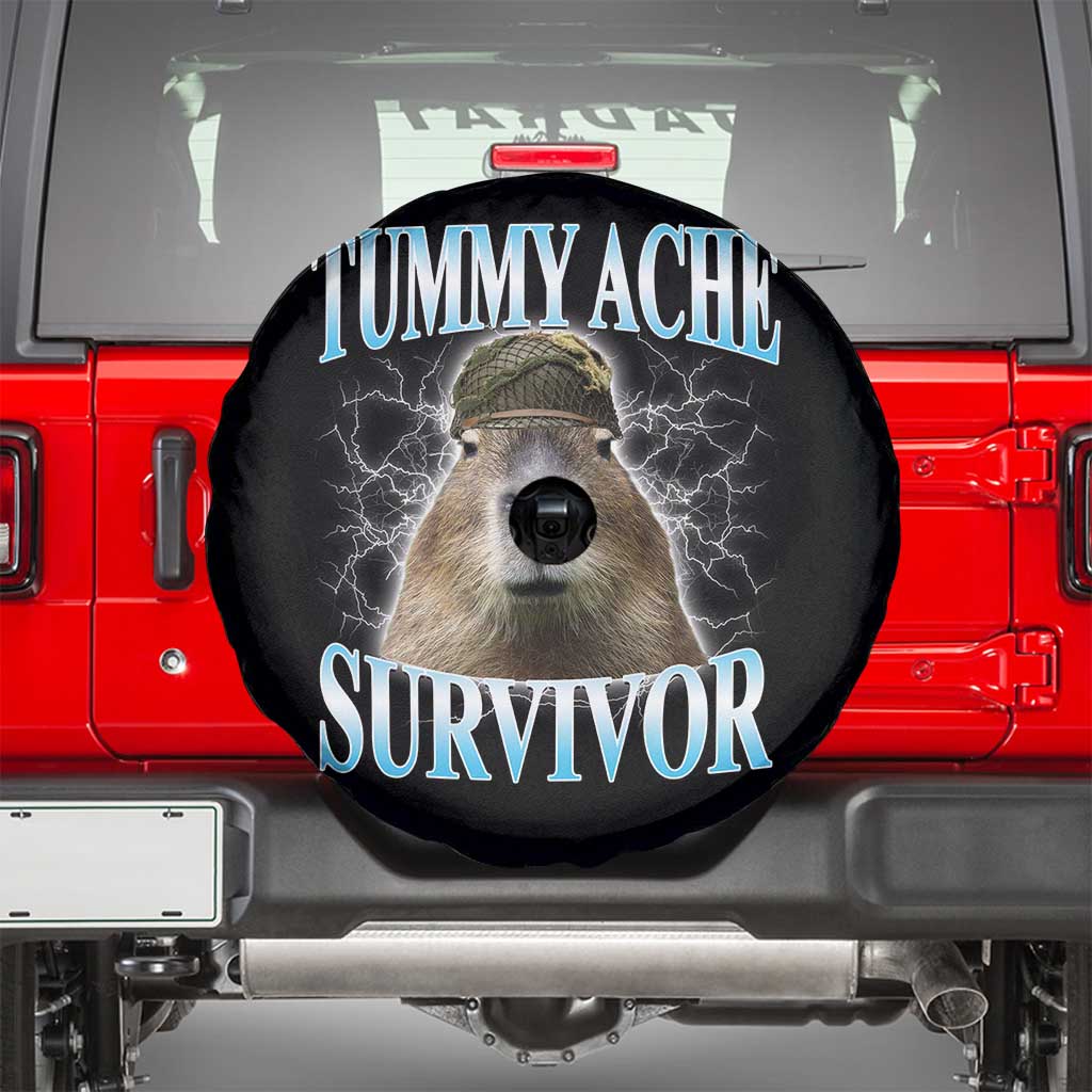 Tummy Ache Survivor Spare Tire Cover Funny Capybara Meme For Animal Lover TS12 Black Print Your Wear