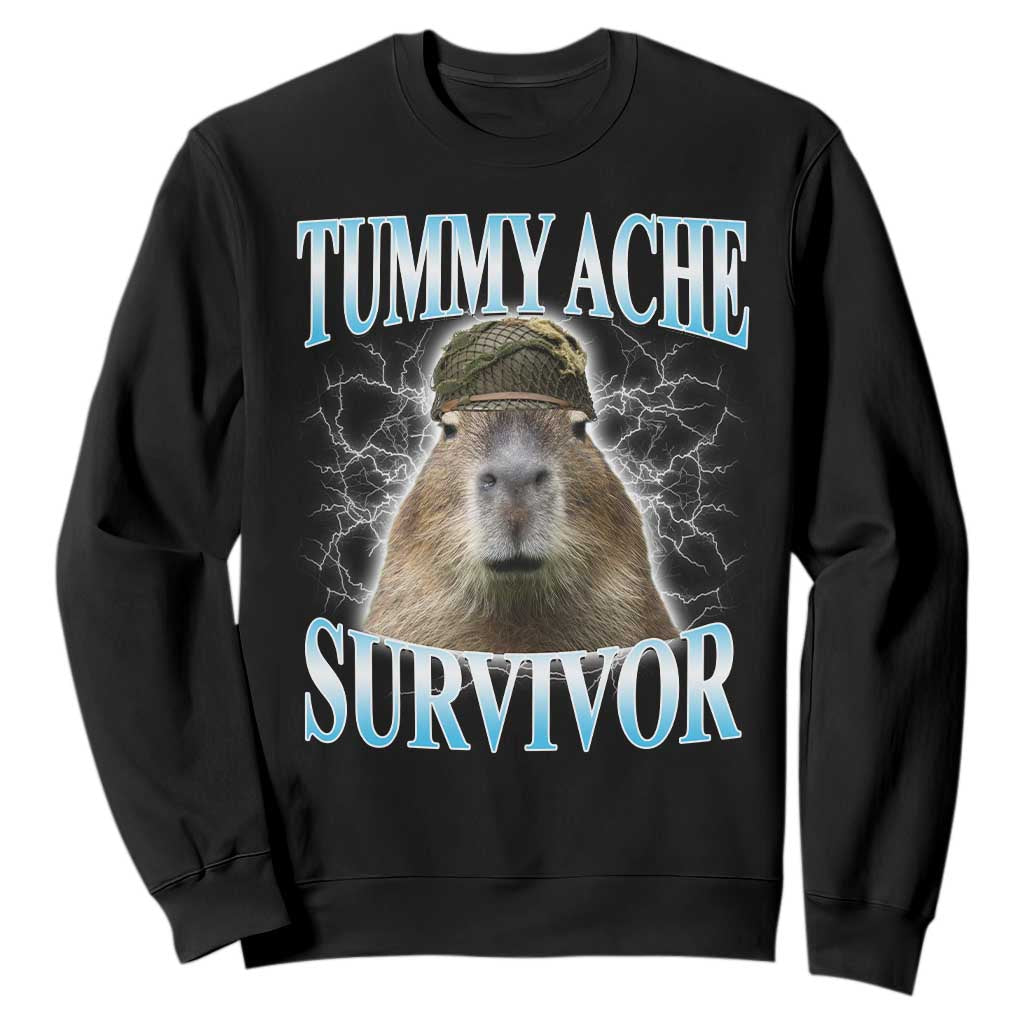 Tummy Ache Survivor Sweatshirt Funny Capybara Meme For Animal Lover TS12 Black Print Your Wear