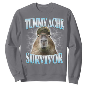 Tummy Ache Survivor Sweatshirt Funny Capybara Meme For Animal Lover TS12 Charcoal Print Your Wear