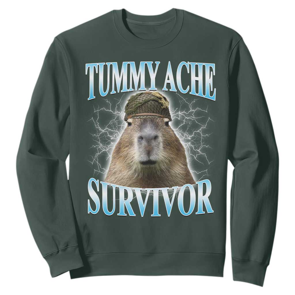Tummy Ache Survivor Sweatshirt Funny Capybara Meme For Animal Lover TS12 Dark Forest Green Print Your Wear