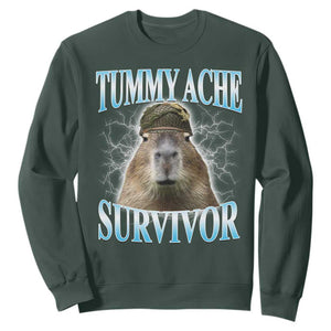 Tummy Ache Survivor Sweatshirt Funny Capybara Meme For Animal Lover TS12 Dark Forest Green Print Your Wear