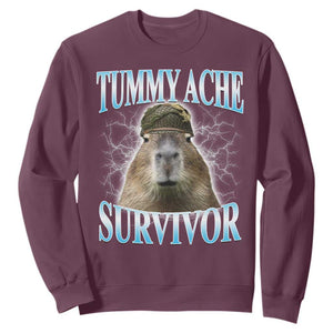 Tummy Ache Survivor Sweatshirt Funny Capybara Meme For Animal Lover TS12 Maroon Print Your Wear