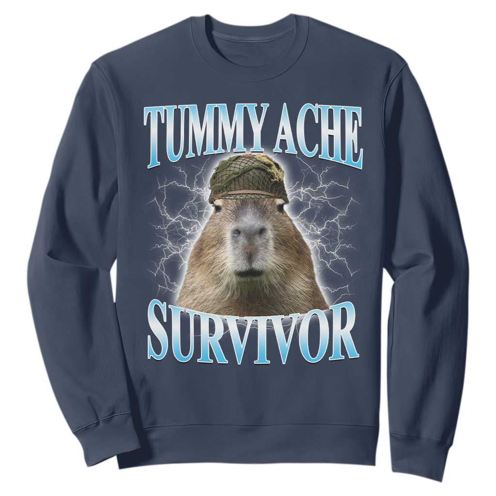 Tummy Ache Survivor Sweatshirt Funny Capybara Meme For Animal Lover TS12 Navy Print Your Wear